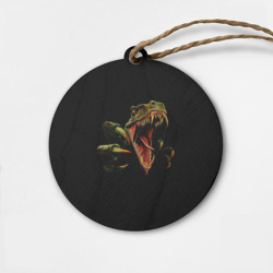 Деревянная игрушка круг Динозавр - На черном