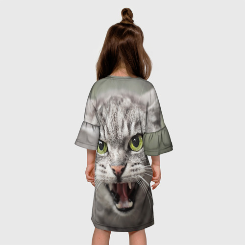 Детское платье 3D с принтом Шипящая дикая кошка, вид сзади #2