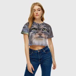 Женская футболка Crop-top 3D Дикий кот манул - фото 2