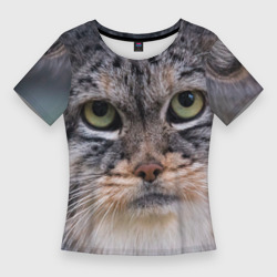 Женская футболка 3D Slim Дикий кот манул