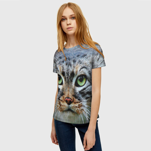 Женская футболка 3D Кошка породы манул, цвет 3D печать - фото 3