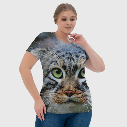 Женская футболка 3D Кошка породы манул, цвет 3D печать - фото 6