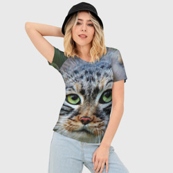 Женская футболка 3D Slim Кошка породы манул - фото 2