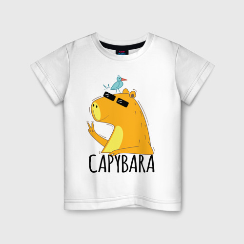 Футболка с принтом Capybara водосвинка для мужчины, вид спереди №1. Цвет основы: белый