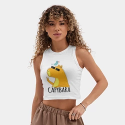 Женская укороченная майка-топ хлопок Capybara водосвинка - фото 2