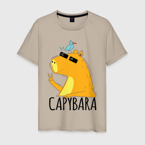 Мужская футболка хлопок Capybara водосвинка, цвет миндальный