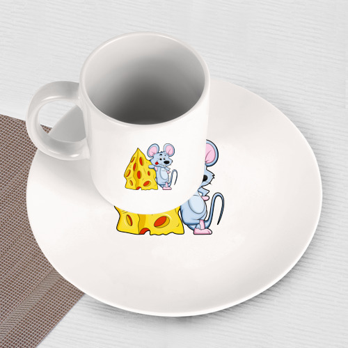 Набор: тарелка + кружка Мышь рядом с сыром - фото 3