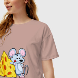 Женская футболка хлопок Oversize Мышь рядом с сыром - фото 2