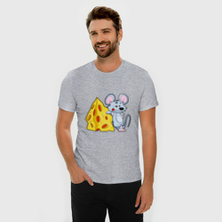 Мужская футболка хлопок Slim Мышь рядом с сыром - фото 2
