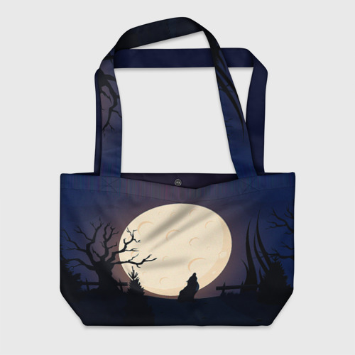 Пляжная сумка с принтом Волк при луне, вид спереди №1