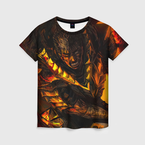 Женская футболка 3D с принтом Берсерк Гатс В Огне, вид спереди #2