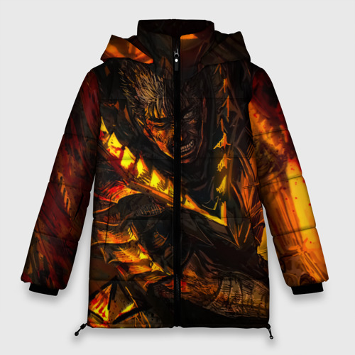 Женская зимняя куртка 3D с принтом Берсерк Гатс В Огне, вид спереди #2