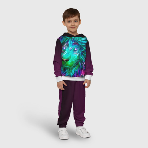 Детский костюм с толстовкой с принтом Светящийся неоновый лев, фото на моделе #1