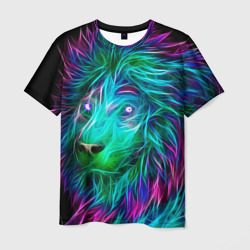 Мужская футболка 3D Светящийся неоновый лев