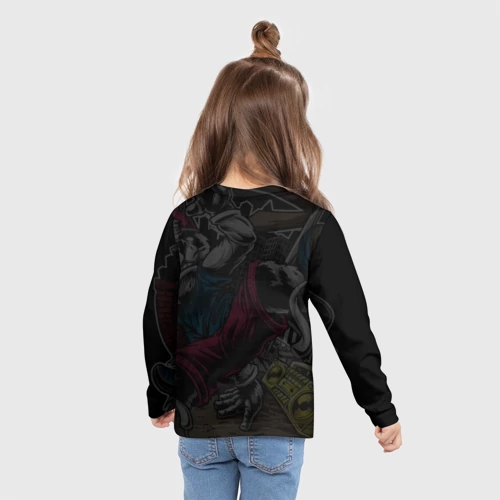 Детский лонгслив 3D с принтом Панда танцует Брейк-данс, вид сзади #2