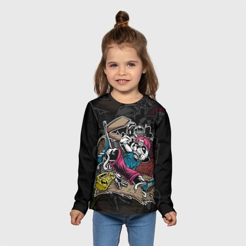 Детский лонгслив 3D с принтом Панда танцует Брейк-данс, вид сбоку #3