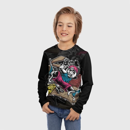 Детский лонгслив 3D с принтом Панда танцует Брейк-данс, фото на моделе #1