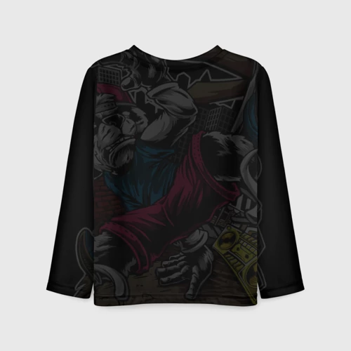 Детский лонгслив 3D с принтом Панда танцует Брейк-данс, вид сзади #1