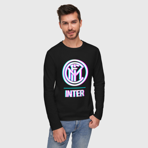 Мужской лонгслив хлопок Inter FC в стиле glitch, цвет черный - фото 3