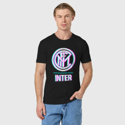 Мужская футболка хлопок Inter FC в стиле glitch - фото 2