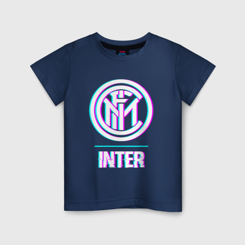 Детская футболка хлопок Inter FC в стиле glitch, цвет темно-синий