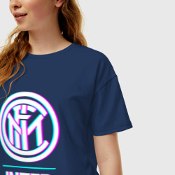 Женская футболка хлопок Oversize Inter FC в стиле glitch - фото 2