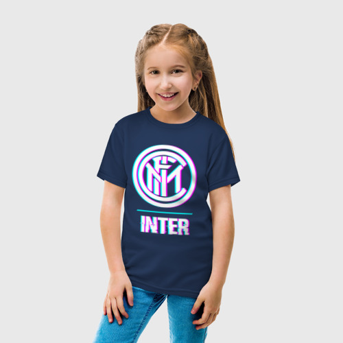 Детская футболка хлопок Inter FC в стиле glitch, цвет темно-синий - фото 5