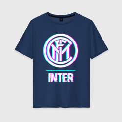 Женская футболка хлопок Oversize Inter FC в стиле glitch