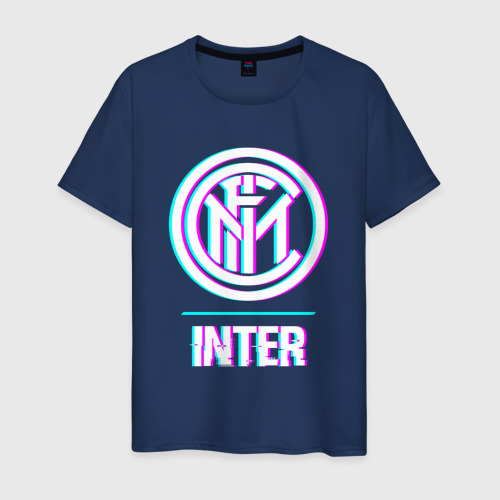 Мужская футболка хлопок Inter FC в стиле glitch, цвет темно-синий