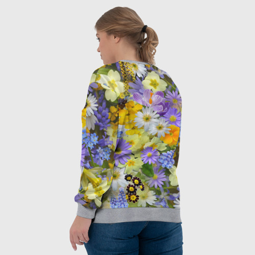 Женский свитшот 3D с принтом Цветочная летняя поляна, вид сзади #2