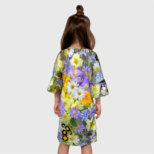 Детское платье 3D с принтом Цветочная летняя поляна, вид сзади #2