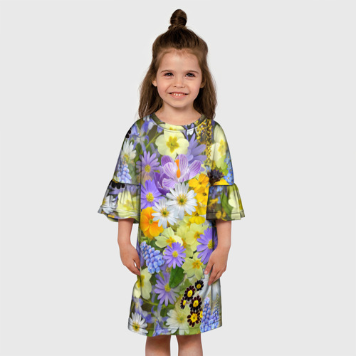 Детское платье 3D с принтом Цветочная летняя поляна, вид сбоку #3