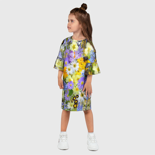 Детское платье 3D с принтом Цветочная летняя поляна, фото на моделе #1