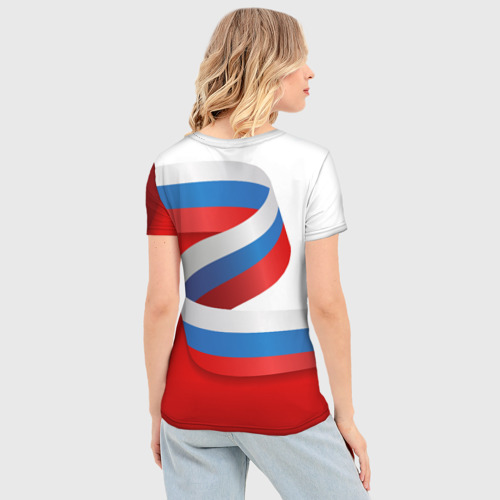 Женская футболка 3D Slim Лента триколор на красно-белом фоне, цвет 3D печать - фото 4