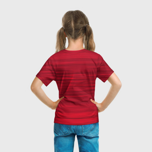 Детская футболка 3D с принтом Триколор и знак победы, вид сзади #2