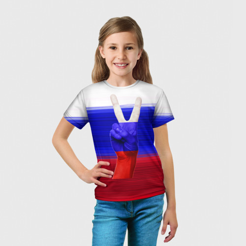 Детская футболка 3D с принтом Триколор и знак победы, вид сбоку #3