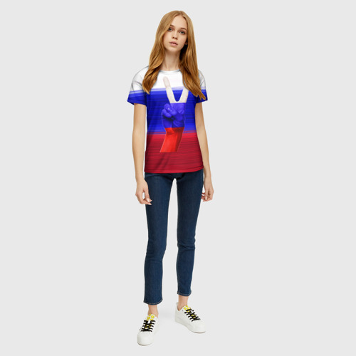 Женская футболка 3D с принтом Триколор и знак победы, вид сбоку #3