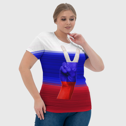 Женская футболка 3D с принтом Триколор и знак победы, фото #4