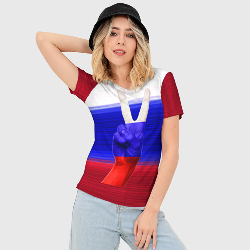 Женская футболка 3D Slim Триколор и знак победы, цвет 3D печать - фото 3