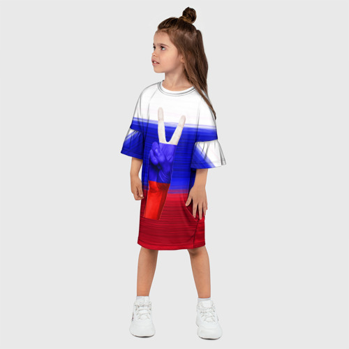 Детское платье 3D с принтом Триколор и знак победы, фото на моделе #1