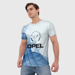 Футболка с принтом Opel - logo для мужчины, вид на модели спереди №2. Цвет основы: белый