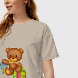 Женская футболка хлопок Oversize Плюшевый мишка с подарками - фото 2