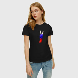 Женская футболка хлопок Рука со знаком победы в цветах российского триколора - фото 2