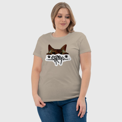 Женская футболка хлопок Stray: Кот, цвет миндальный - фото 6