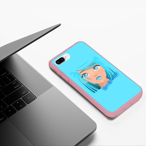 Чехол для iPhone 7Plus/8 Plus матовый Аниме девушка с глазами цвета океана - иероглифы, цвет баблгам - фото 5