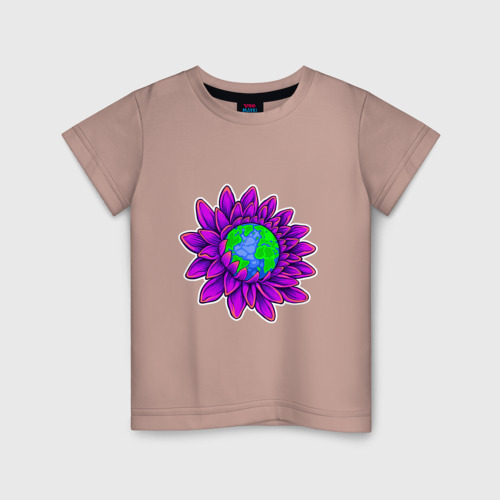 Детская футболка хлопок с принтом Цветущая Земля, вид спереди #2