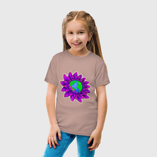 Детская футболка хлопок с принтом Цветущая Земля, вид сбоку #3