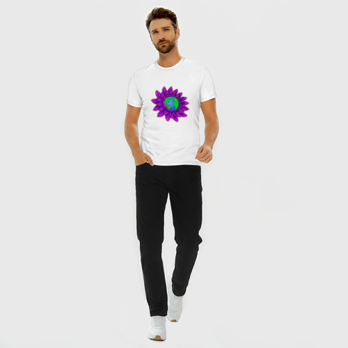 Мужская футболка хлопок Slim с принтом Цветущая Земля, вид сбоку #3