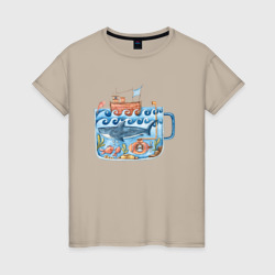Женская футболка хлопок Кит и подводная лодка в кружке