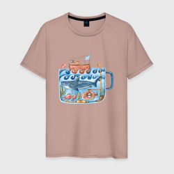 Мужская футболка хлопок Кит и подводная лодка в кружке